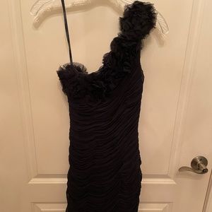 Calvin Klein Black One-Shoulder Ruched Dress Size2